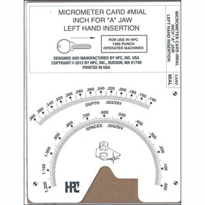 MIAL Left Hand Micrometer CODE CARD for 1200PCH Punch Machine