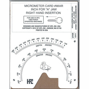 MIAR Right Hand Micrometer CODE CARD for 1200PCH Punch Machine