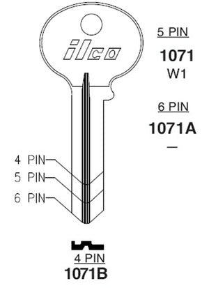 1071 W1 Bag of 10 Nickel Plated Key Brass Blanks