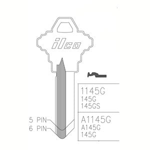 A1145G Bag of 10 Nickel Plated Brass Key Blanks